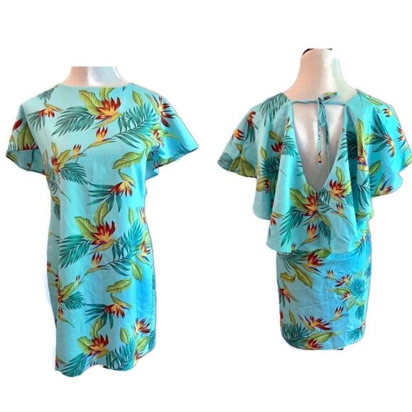 NWOT C. Wonder Blue Palm Frond Sundress Sz M - Picture 1 of 8